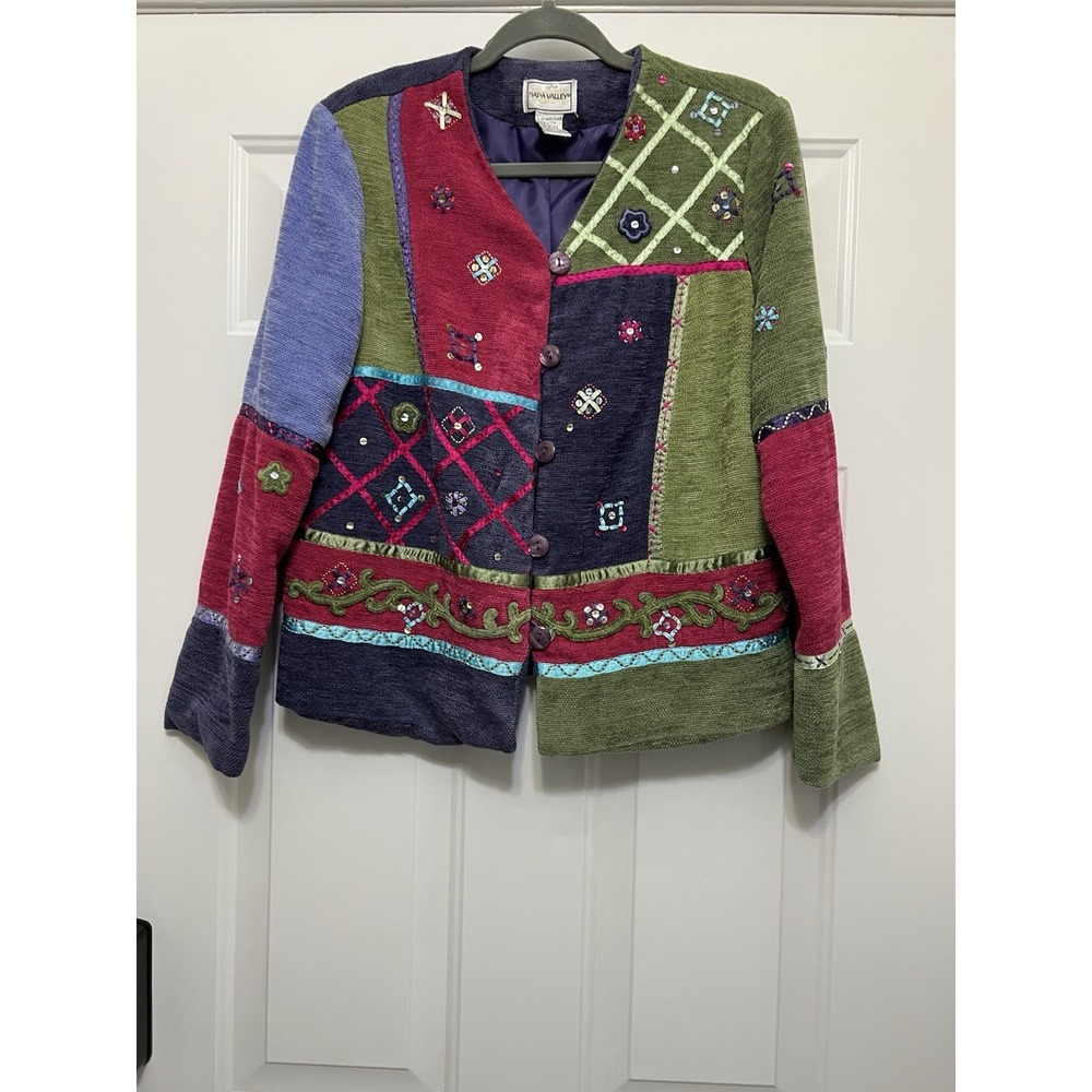 Napa Valley Jacket Womens Small Purple Green Embroidered Ladies Grandmacore